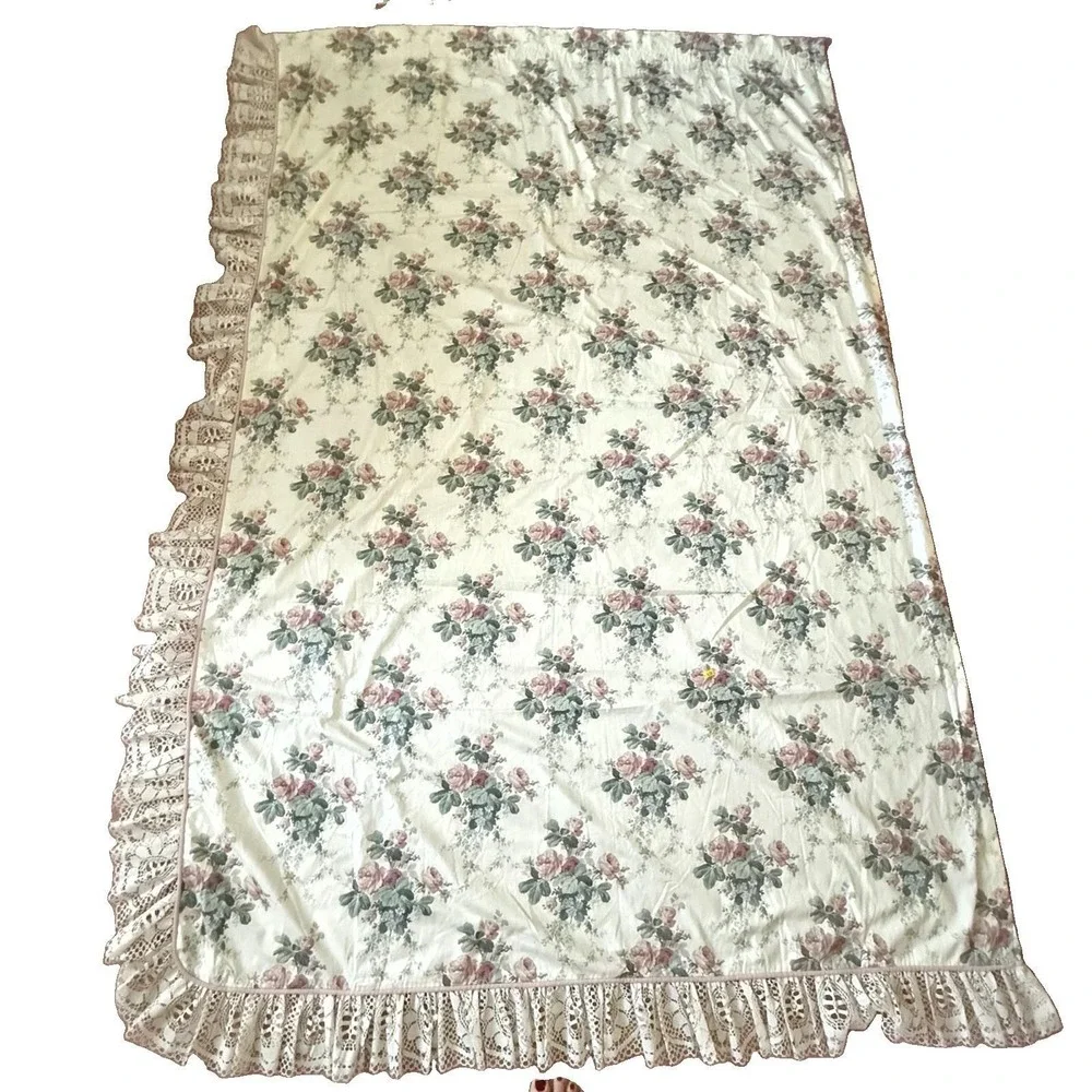 Vintage Croscill Chestnut Hill Rose Curtain Panels 3 Waterfall Valance Set 5Pc